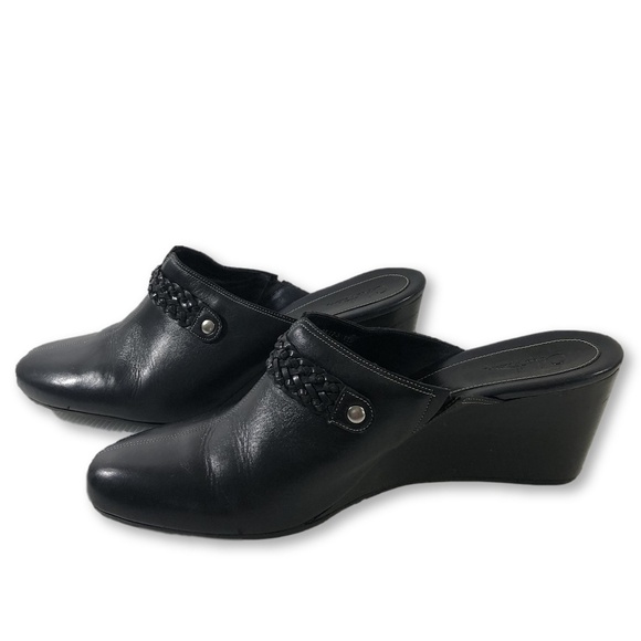 Cole Haan Black Leather Slip On Clogs Mules With Braided Detailing Size 11B - Picture 1 of 7